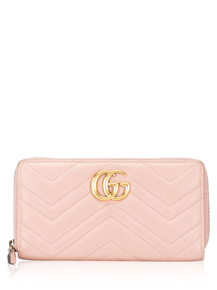 Calfskin GG Marmont Matelasse Zip Wallet Perfect Pink