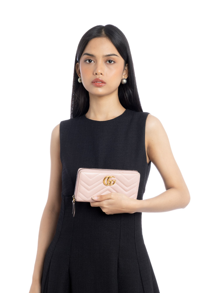 Calfskin GG Marmont Matelasse Zip Wallet Perfect Pink