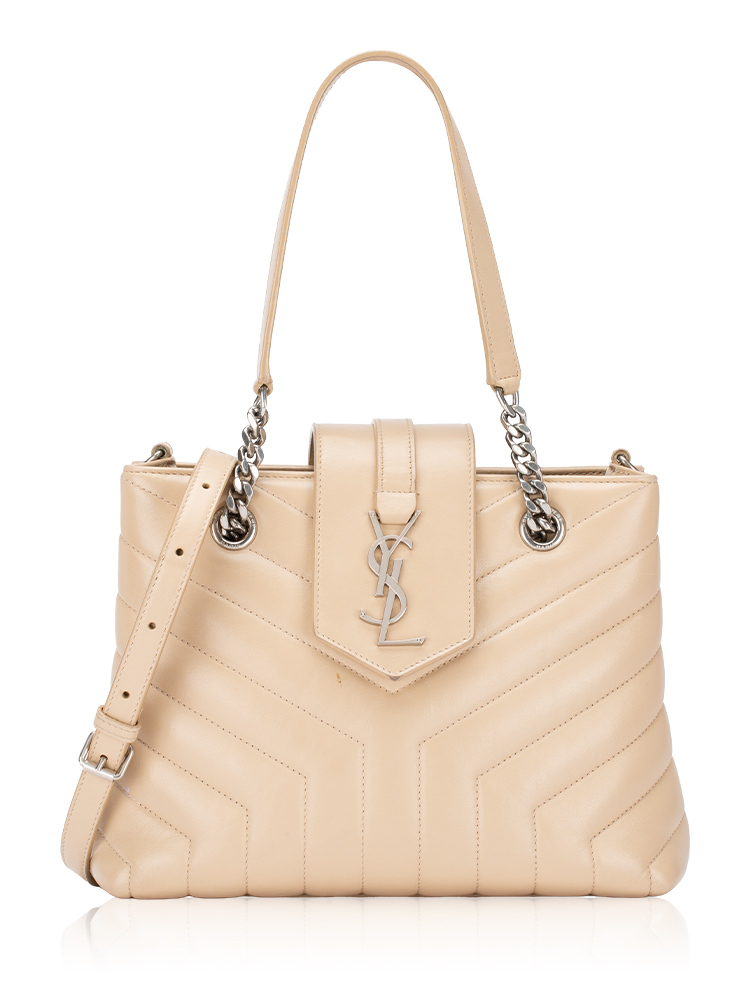 Calfskin Y Quilted Monogram Loulou Small Shopper Nude Powder