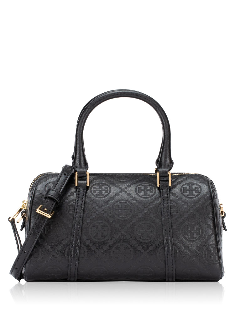 T Monogram Leather Petite Barrel Bag Black