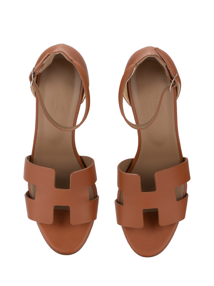 Calfskin Legend Wedge Sandals Gold Sz 38
