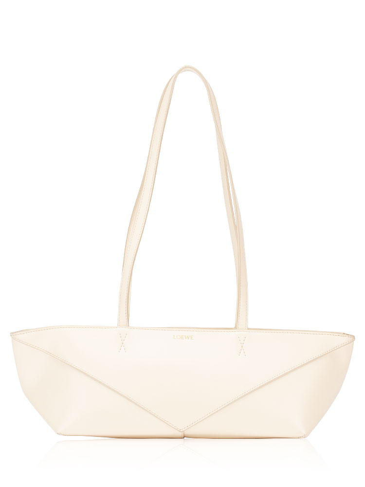 Shiny Calfskin Cropped Puzzle Fold Mini Tote Chalk