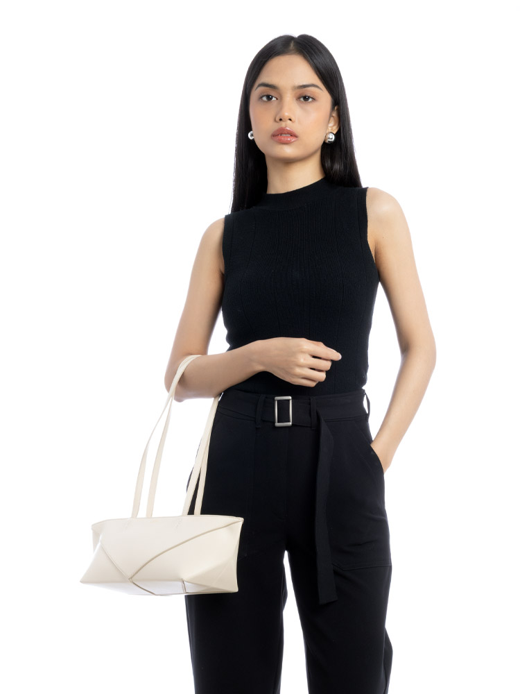 Shiny Calfskin Cropped Puzzle Fold Mini Tote Chalk