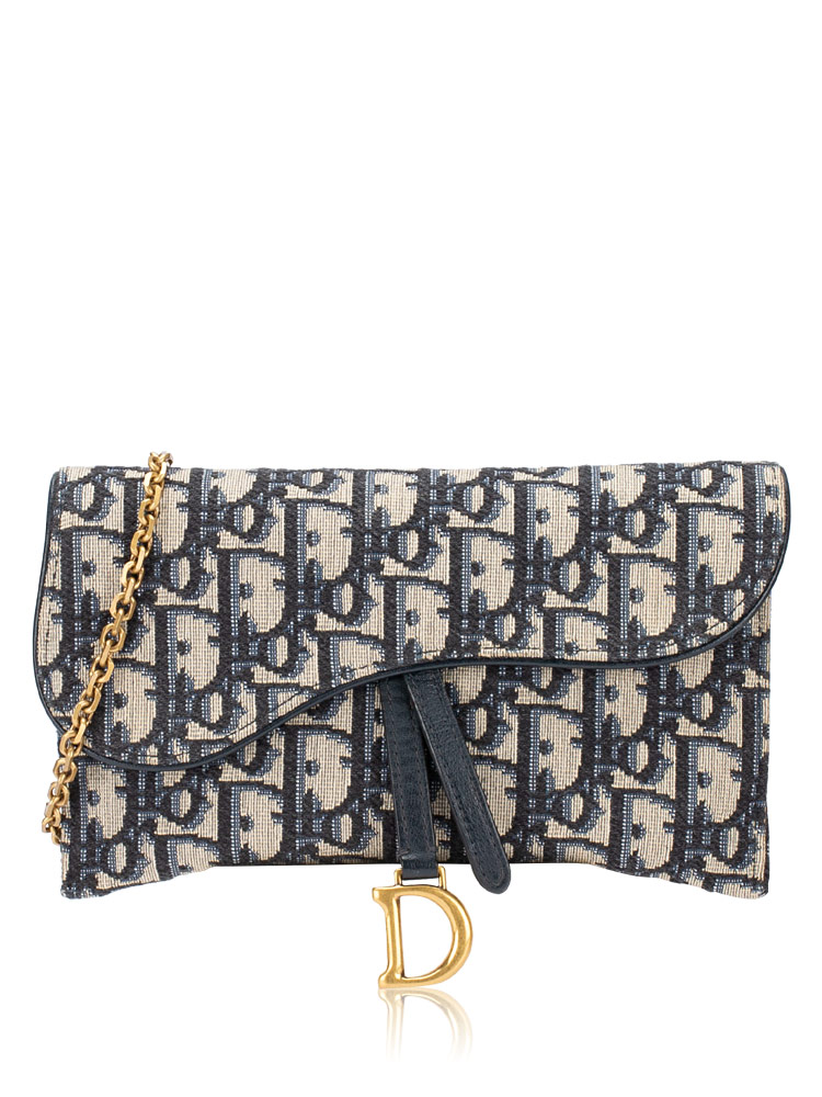 Oblique Saddle Long Chain Wallet Blue