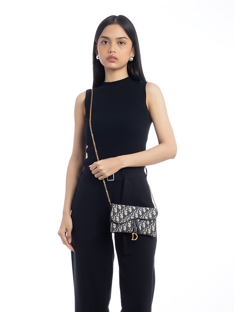 Oblique Saddle Long Chain Wallet Blue