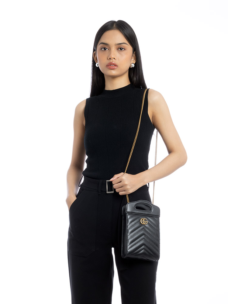 Calfskin Matelasse GG Marmont Slip Handle Mini Crossbody Black