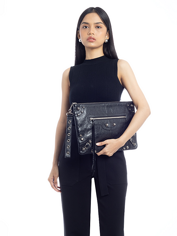 Lambskin Le Cagole Zip Pouch Black