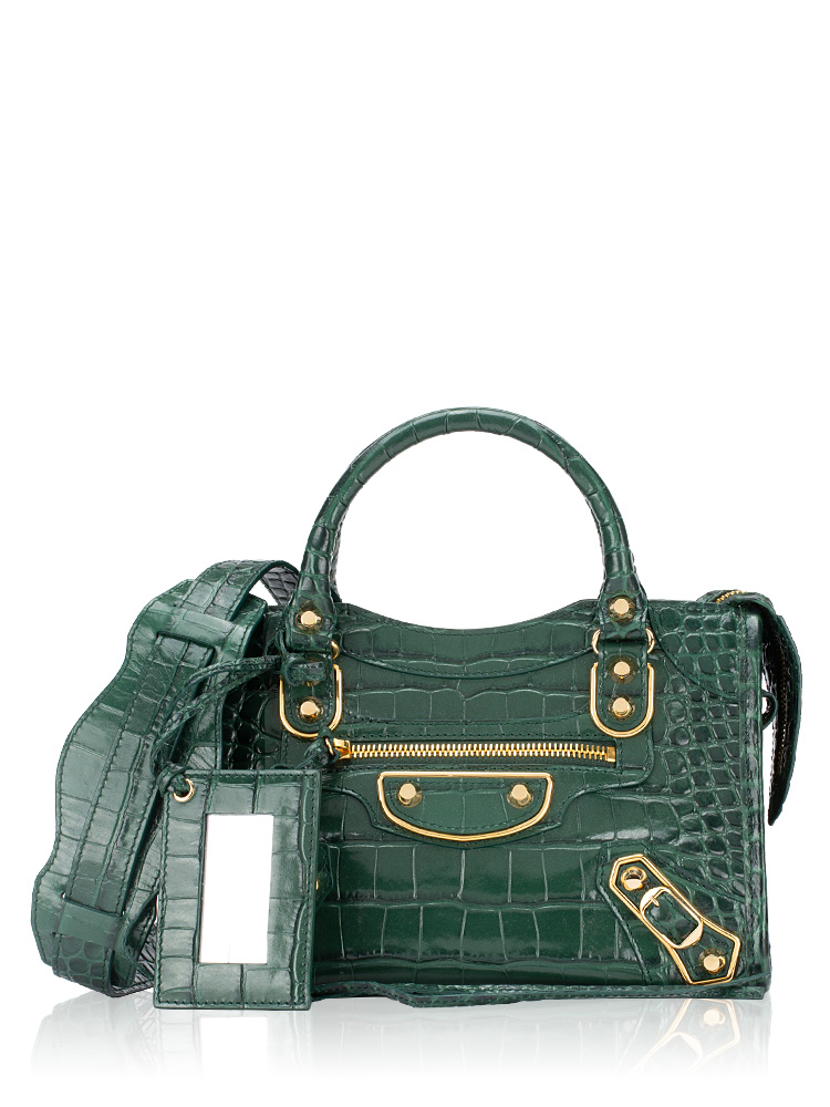Croco Effect Gold Metallic Edge Mini City Dark Green