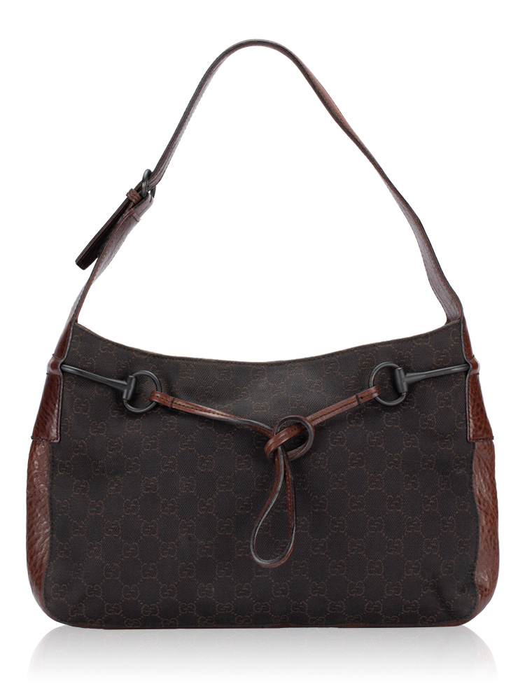 Vintage GG Canvas Horsebit Shoulder Bag Brown