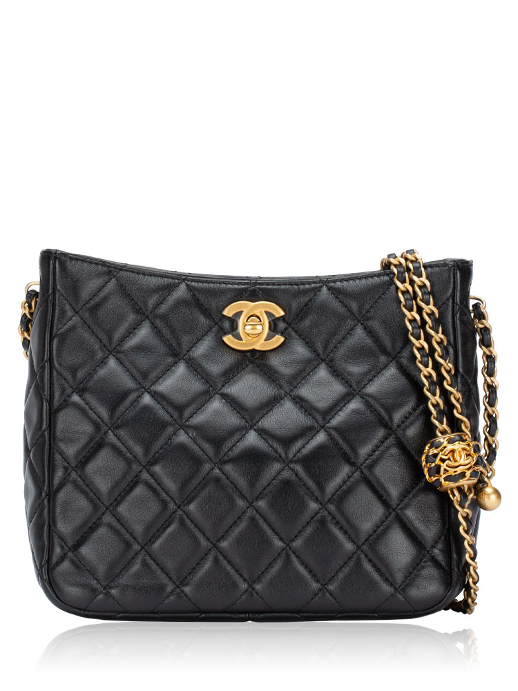 Lambskin Classic Small Chain Hobo with Pearl Crush Black