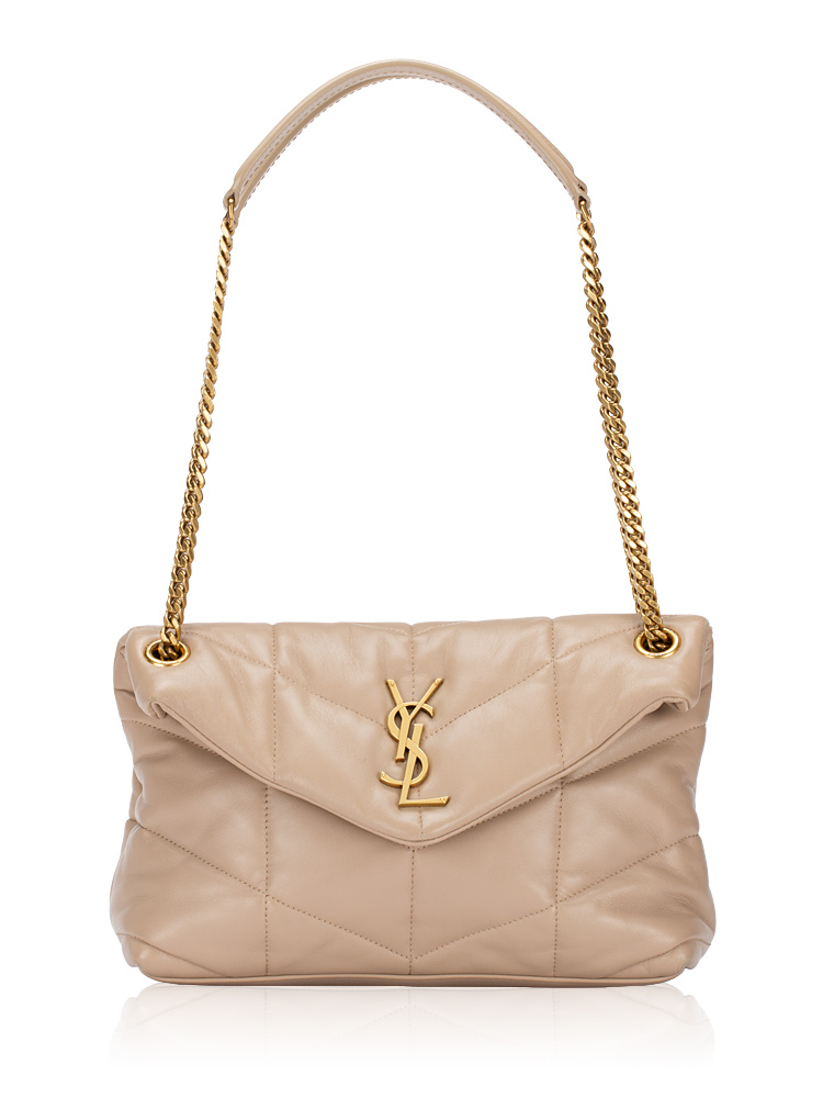 Lambskin Monogram Loulou Puffer Small Shoulder Bag Dark Beige
