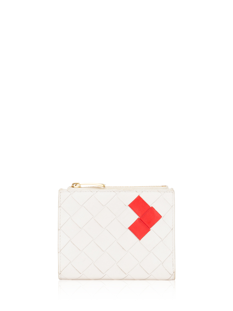 Nappa Intrecciato Heart Bi-Fold Wallet White Red