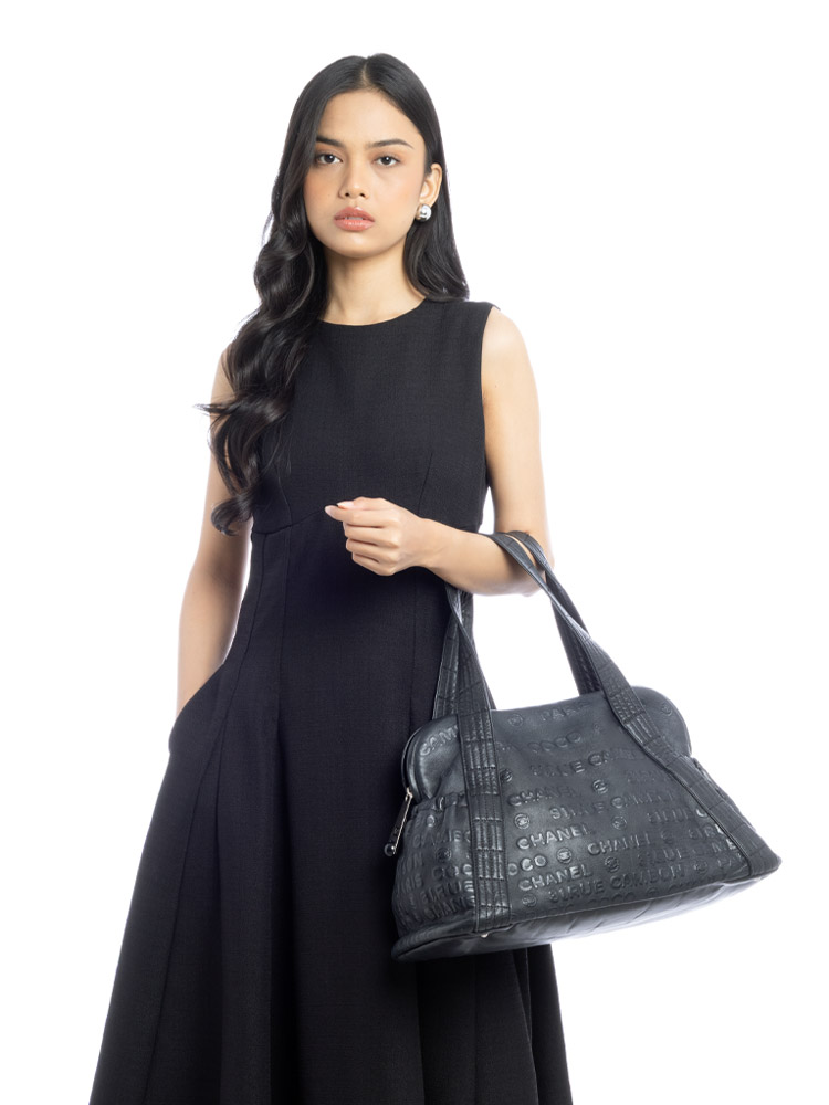 Vintage Calfskin Rue Cambon 31 Bowling Bag Black