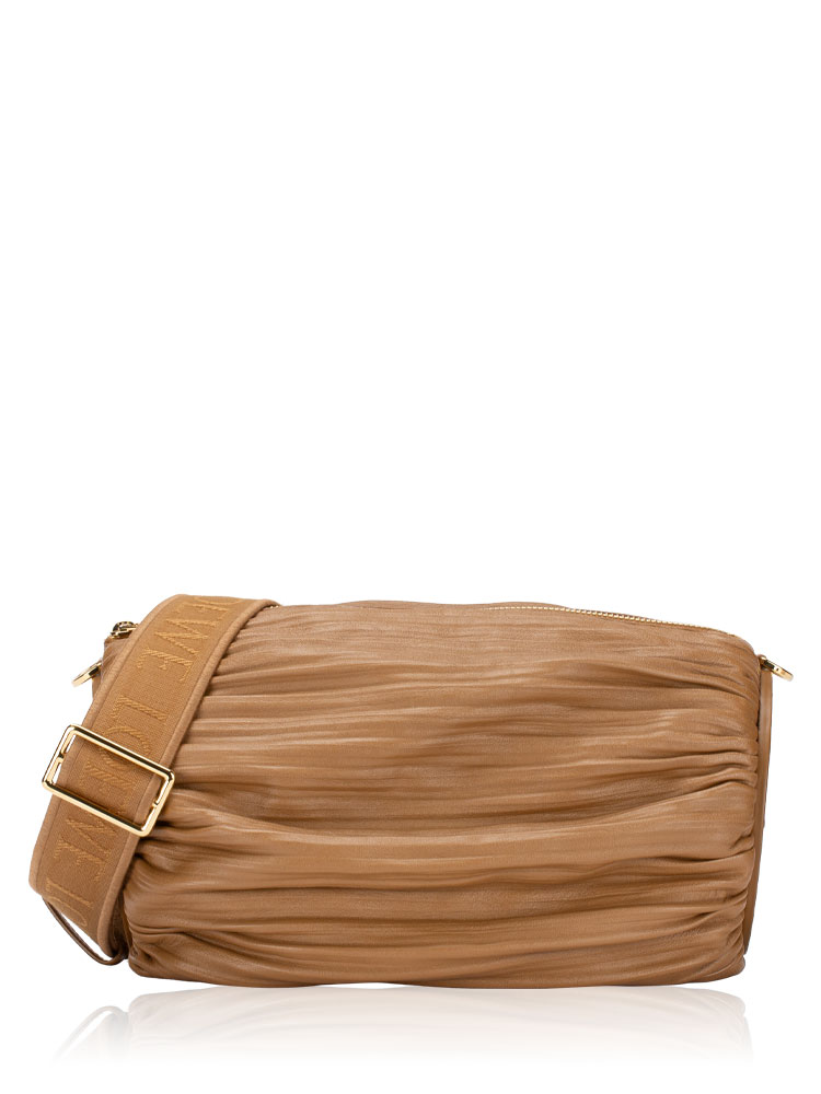 Lambskin Pleated Bracelet Large Crossbody Brown