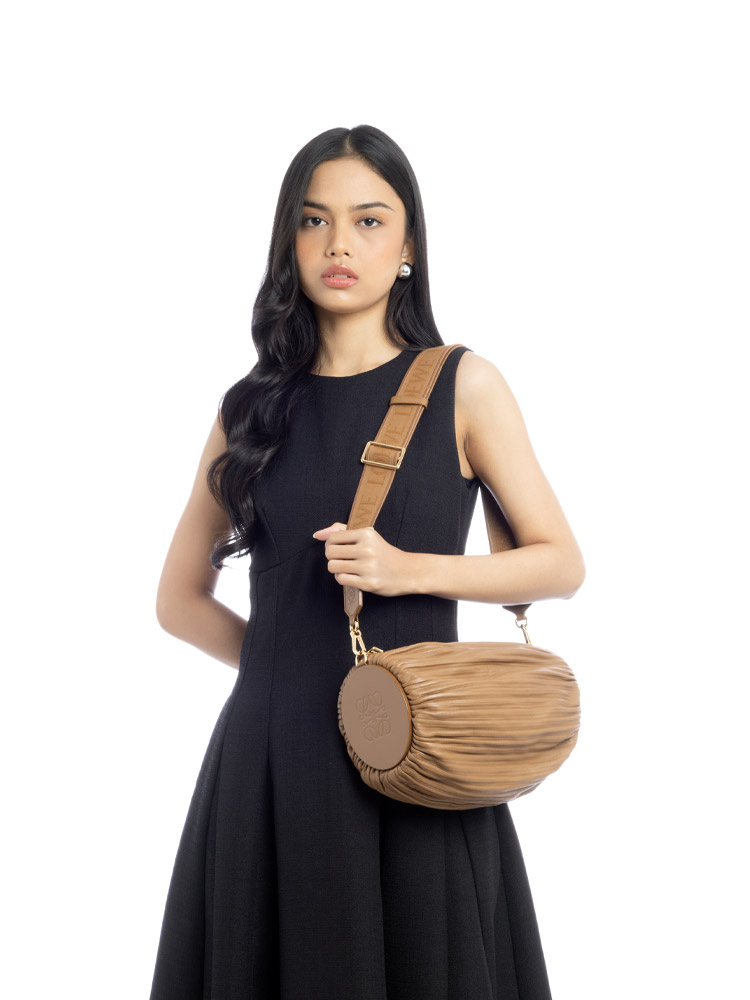 Lambskin Pleated Bracelet Large Crossbody Brown