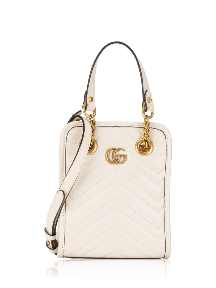Calfskin GG Marmont Matelasse Mini Convertible Tote White
