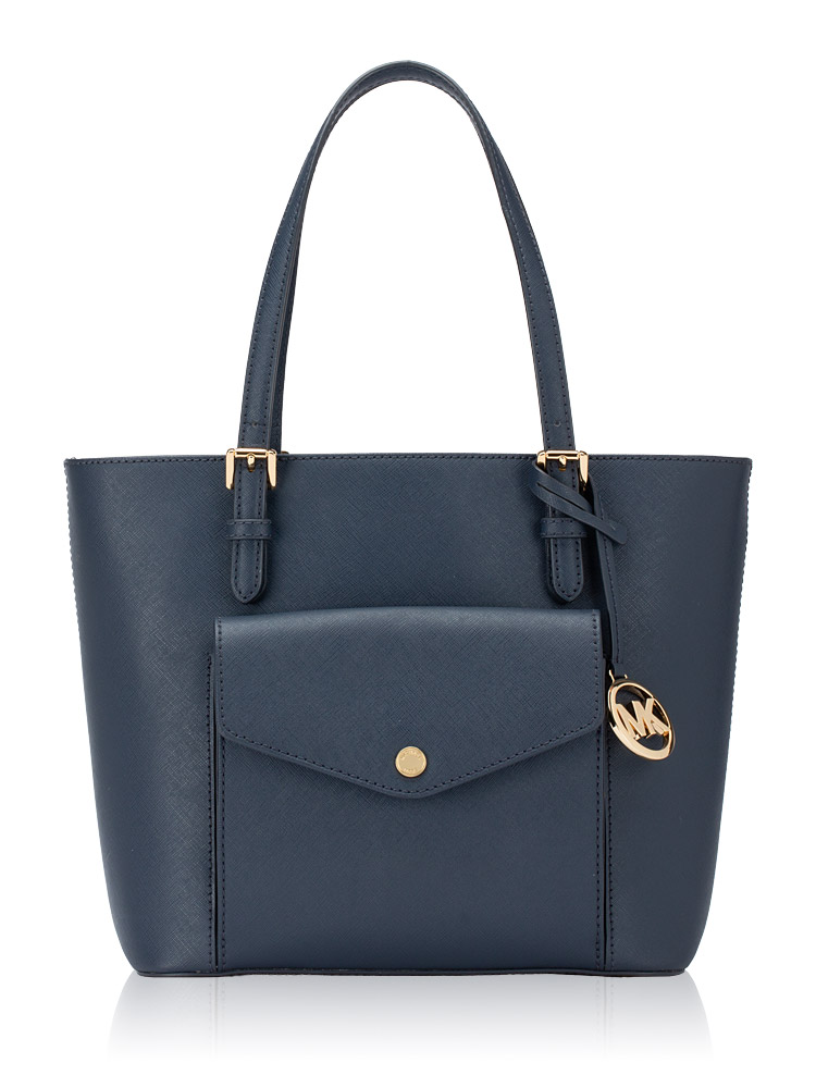 Jet Set Leather Medium Pocket Tote Navy