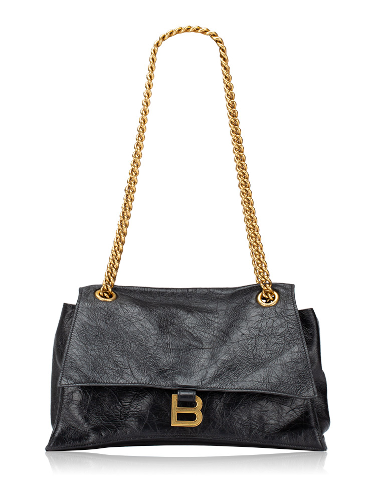 Crushed Calfskin Crush Medium Chain Shoulder Bag Black