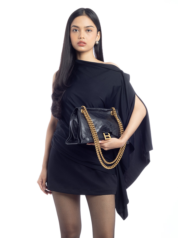 Crushed Calfskin Crush Medium Chain Shoulder Bag Black