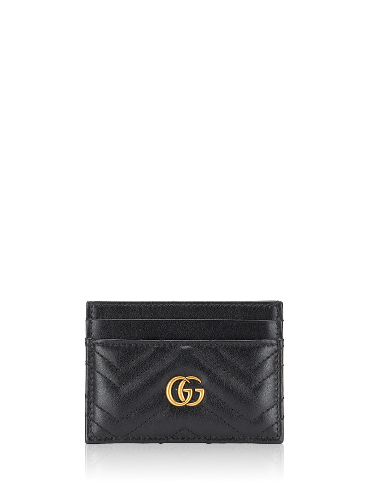 Calfskin GG Marmont Matelasse Card Holder Black