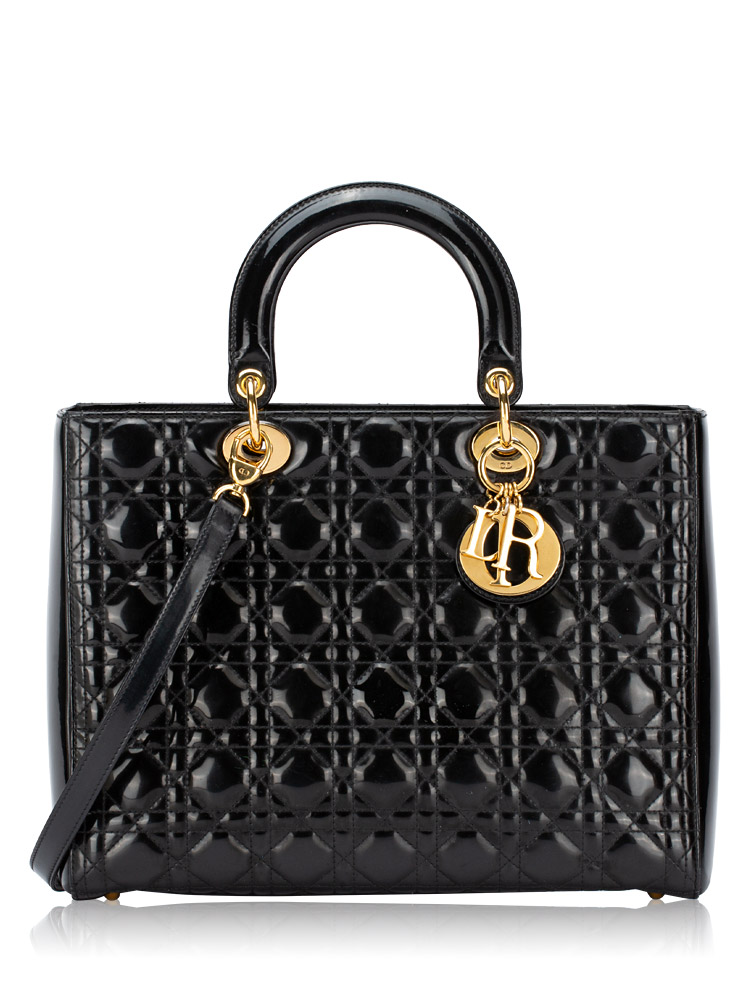 Patent Cannage Large Lady Dior Black