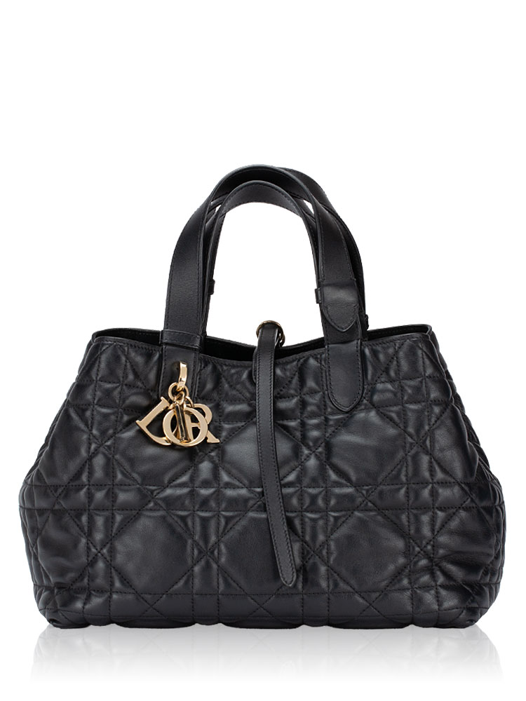 Calfskin Macrocannage Toujours Medium Tote Black