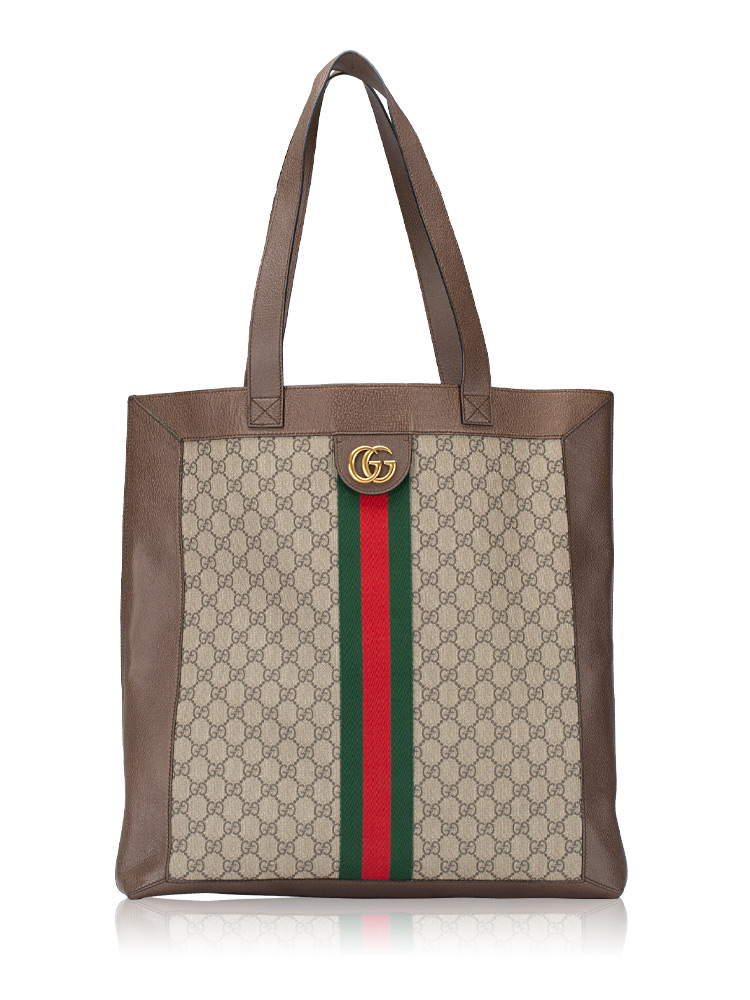 GG Supreme Web Ophidia Large Vertical Tote Beige Ebony