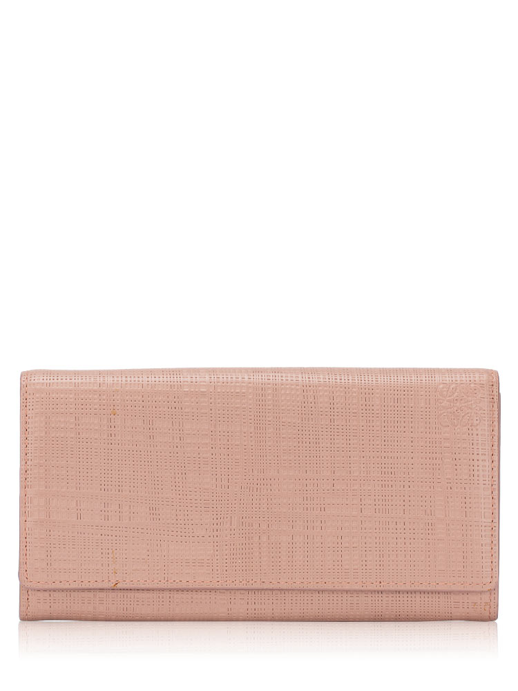 Calfskin Linen Continental Wallet Blush Pink