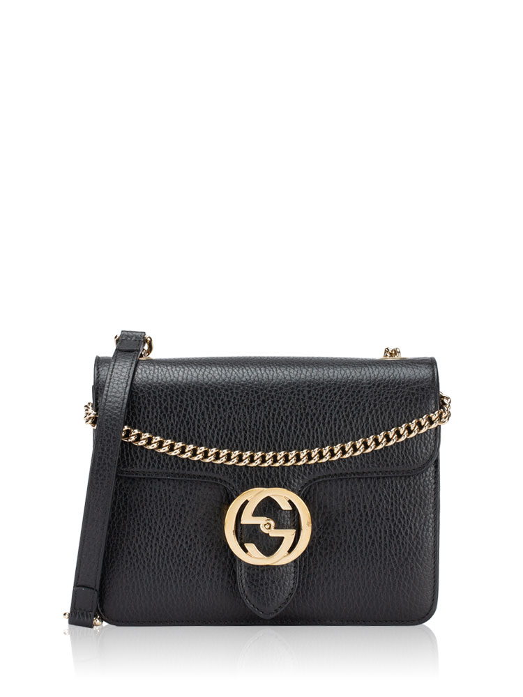 Calfskin Dollar Interlocking G Small Shoulder Bag Black