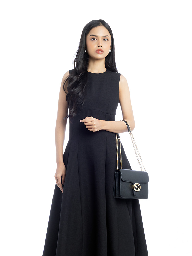 Calfskin Dollar Interlocking G Small Shoulder Bag Black