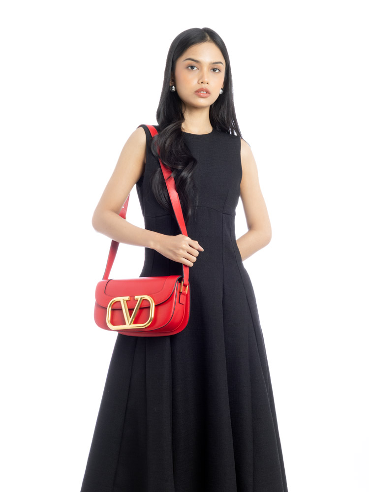 Smooth Calfskin Supervee Medium Crossbody Red