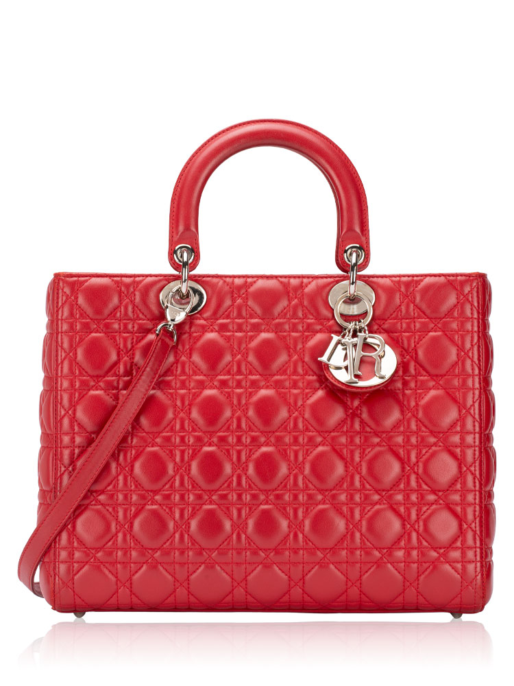 Lambskin Cannage Large Lady Dior Red