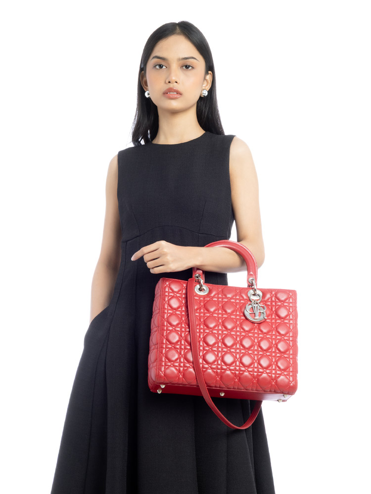 Lambskin Cannage Large Lady Dior Red