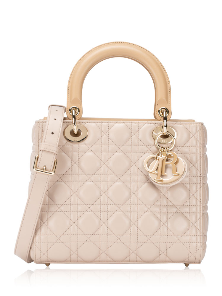 Lambskin Cannage Two-Tone Medium Lady Dior Trench Beige Biscuit