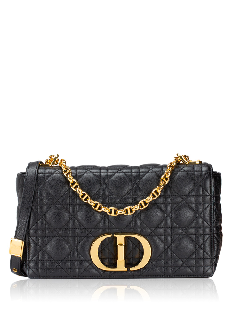 Calfskin Cannage Caro Medium Shoulder Bag Black