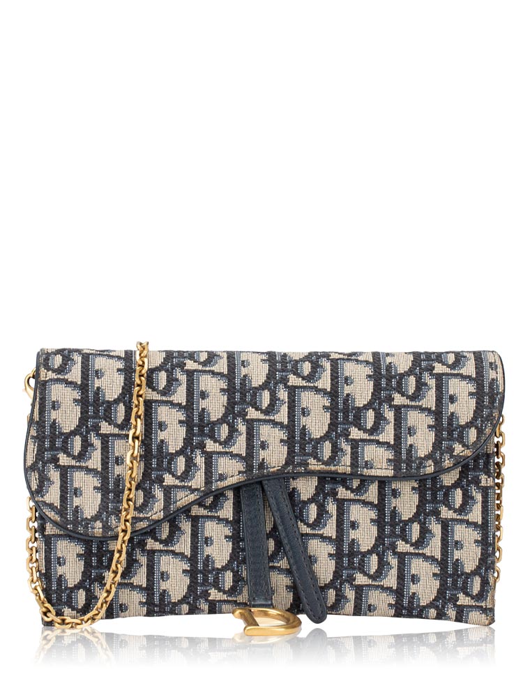 Oblique Saddle Long Chain Wallet Blue