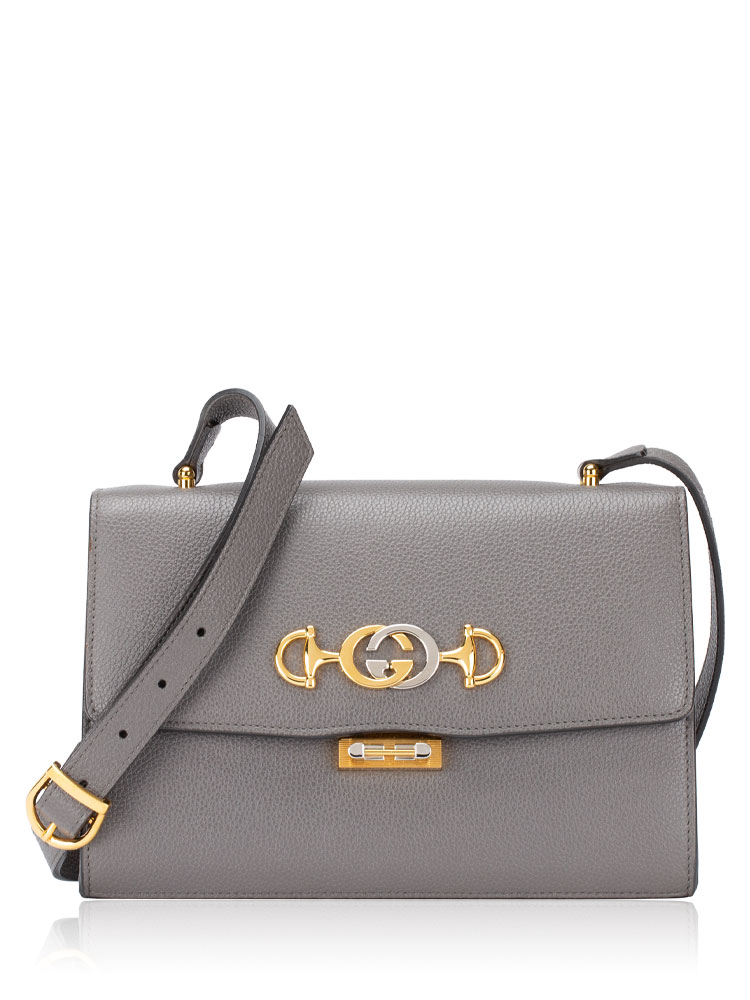 Grained Calfskin Zumi Small Shoulder Bag Grey