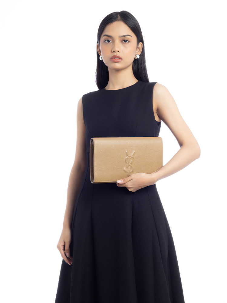 Calfskin Monogram Belle De Jour Large Clutch Beige