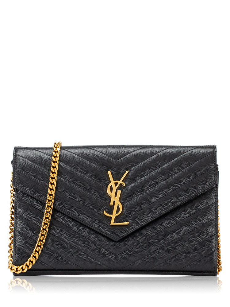 Grain De Poudre Matelasse Monogram 22cm Chain Wallet Black