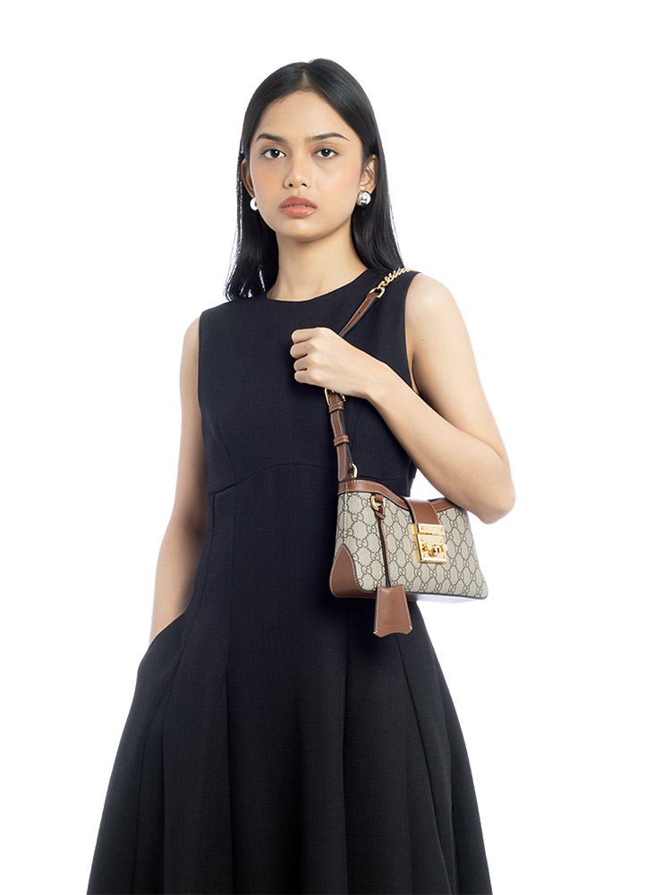 GG Supreme Padlock Small Chain Shoulder Bag Beige Brown Sugar