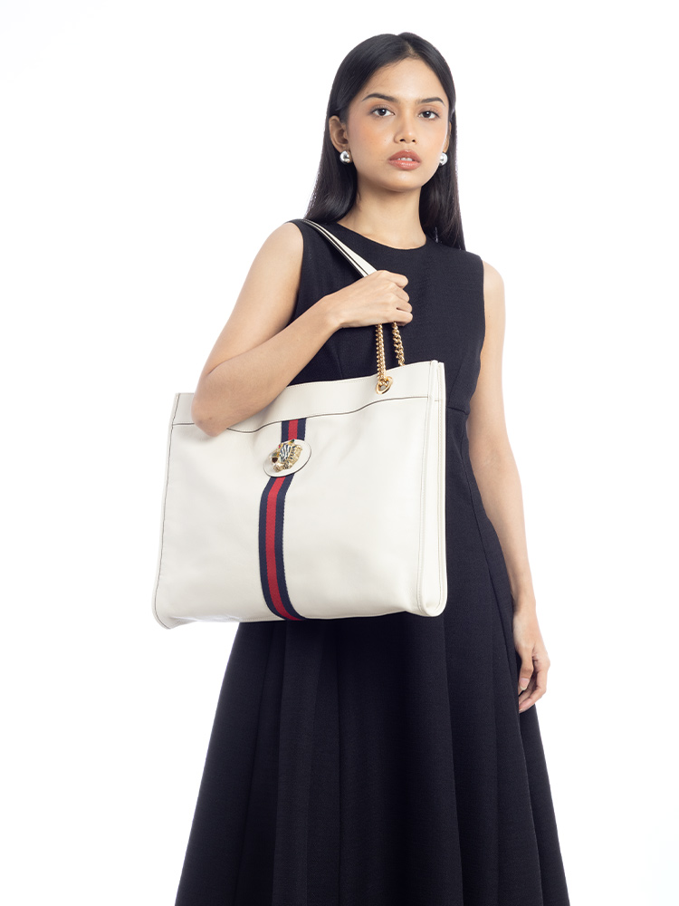 Calfskin Rajah Large Chain Tote White