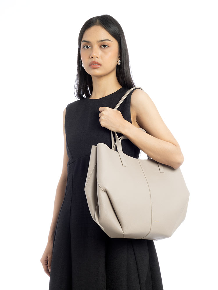 Textured Calfskin Cyme Tote Taupe