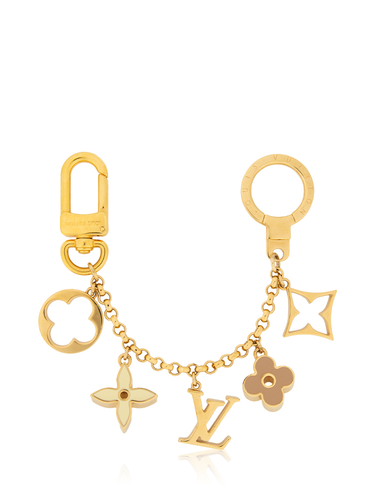 Brass Enamel Fleur De Monogram Chain Bag Charm Gold