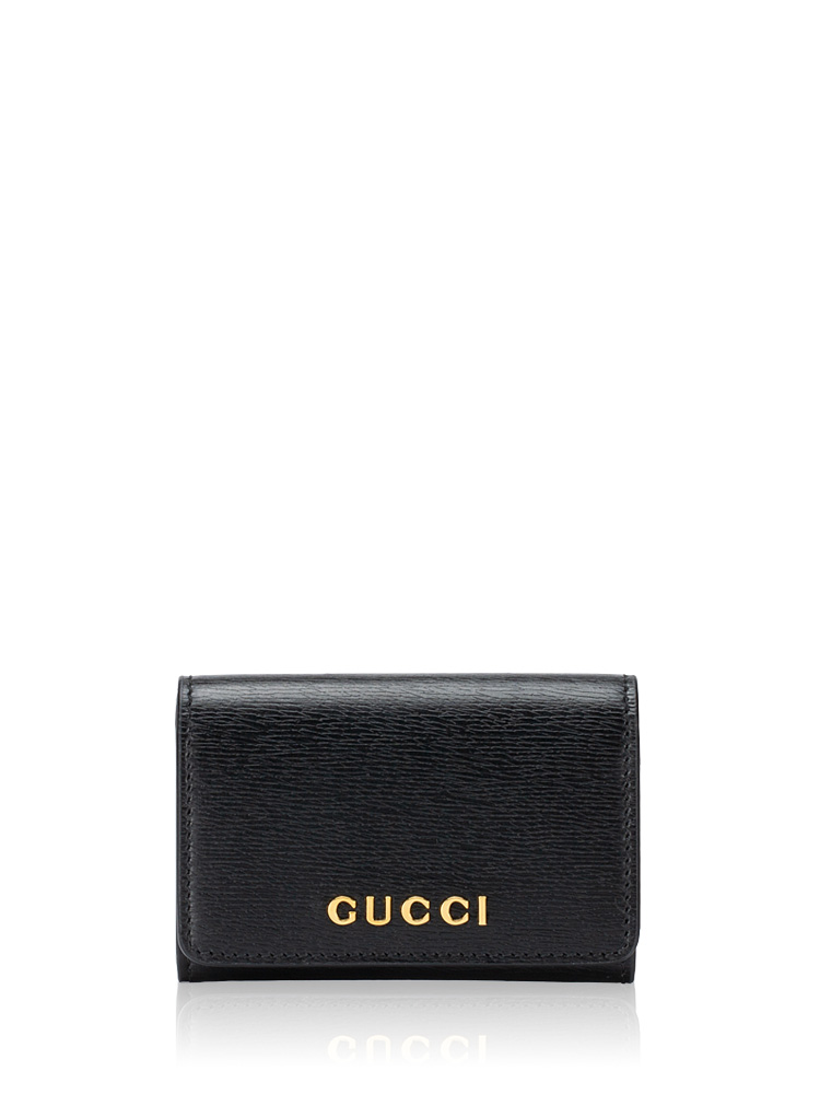 Calfskin Script Flap Card Case Black