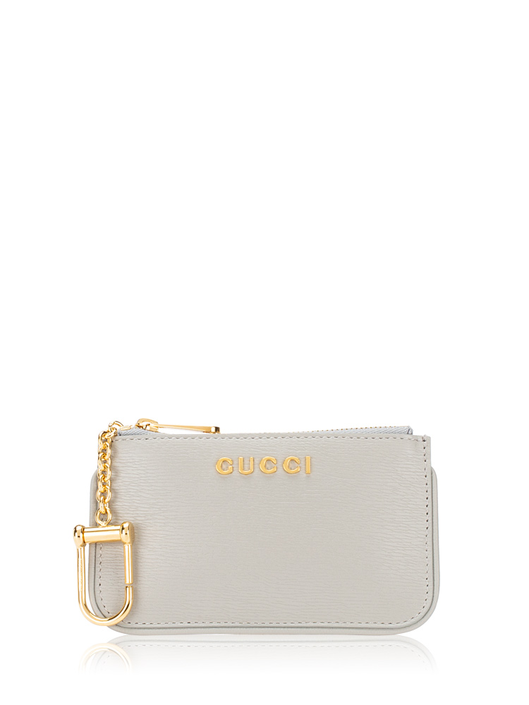 Calfskin Script Key Pouch Grey