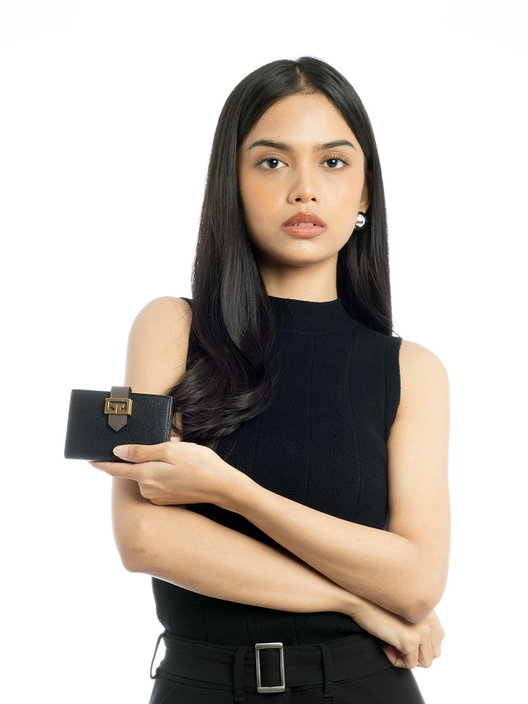 Goatskin GV3 Flap Card Case Black Grey