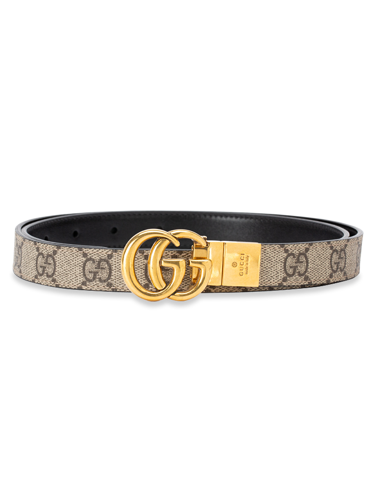 GG Supreme Marmont 20mm Reversible Belt Beige Ebony Black Sz 85