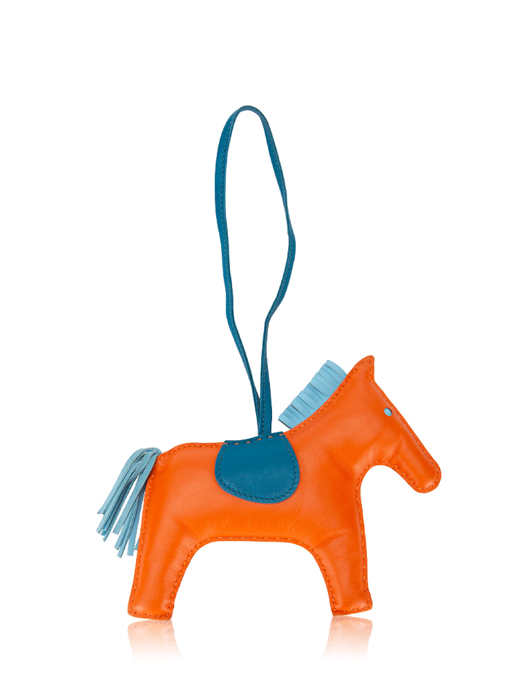 Lambskin Grigri Rodeo GM Bag Charm Orange Poppy Celeste Cobalt