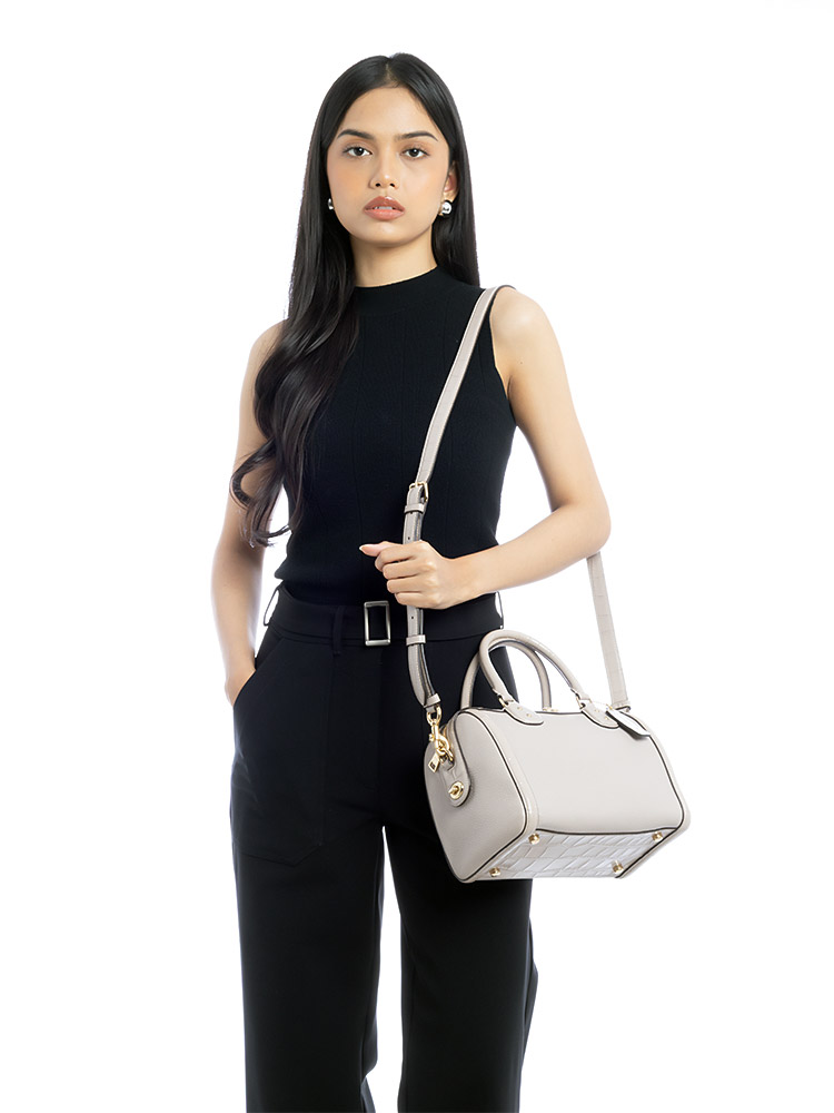 67414 Croc Leather Ivie Bennet Satchel Birch Grey