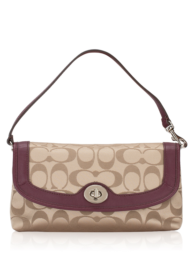 Signature Campbell Large Wristlet Maroon Tan